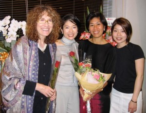A very happy day indeed! Kristin, Mayumi and Lia; on the right office staffer Kaya